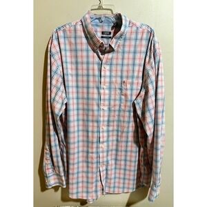 Izod Mens Pink Blue Plaid Non-Iron Stretch Long Sleeve Button Down‎ Size XXL